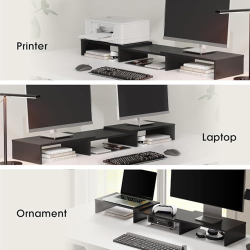 FITUEYES Dual Monitor Stand – 3 Shelf Computer Monitor Riser, Wood Desktop Stand with Adjustable Length and Angle, Desk Accessories, Office Supplies Medium Black,DT108001WB - color: Black