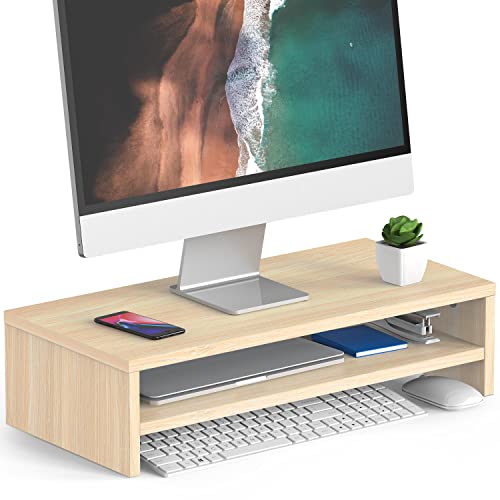 FITUEYES Monitor Stand - 2 Tier Computer Monitor Riser with 21.3 Inch Shelf, Wood Desktop Stand for Laptop Computer Screen, Desk Organization, Office Supplies - color: Oak, size: 21.3“