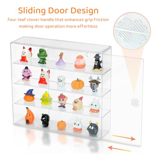 Clear Display Case 4 Compartments Storage Box Cabinet Organizer for Mini Toys, Collections and Stone