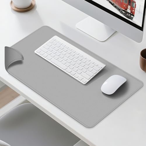 Dual Sided Leather Desk Mat - Waterproof Desk Pad - Ideal for Large Mouse Pad and Desk Mats on Top of Desks (Gray, 25"*13") - color: Gray, size: 25" x 13"