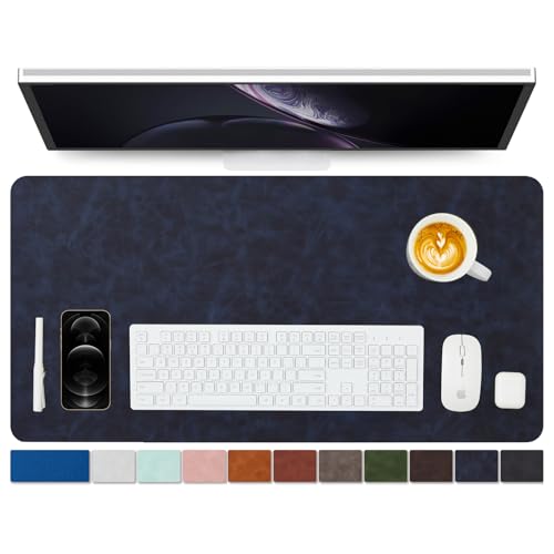 Distressed Leather Desk Mat - Non-Slip PU Desk Pad for Office and Home - Desk Organization and Accessories - Ideal for Large Mouse Pad and Desk Mats on Top of Desks(Navy Blue,31.5"x 15.7") - color: Navy Blue, size: 31.5" x 15.7"