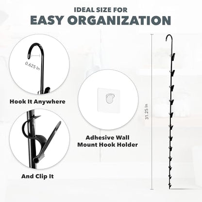 LOLA Clip Strip @ Home Metal Hanging Organizer with 12 Hooks for Pantry, Kitchen, Garage – Holds Snacks, Tools, Keys – Easy to Install, 1 Pack - color: Matt Black