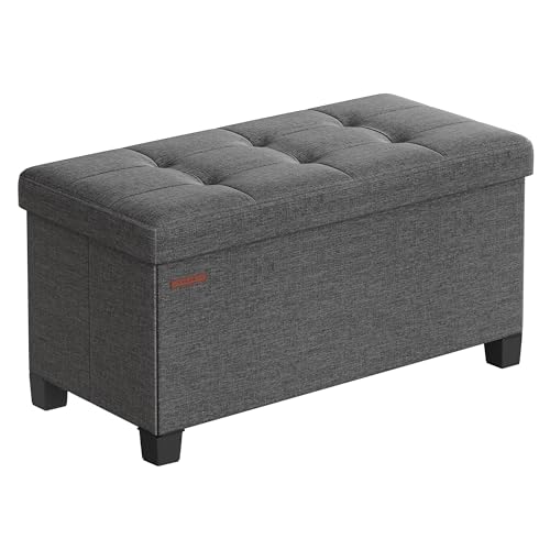 SONGMICS Storage Ottoman Bench, Foldable Foot Rest with Legs, 15 x 30 x 15.2 Inches, End of Bed Bench, Storage Chest, Load up to 660 lb, for Living Room, Bedroom, Entryway, Slate Gray ULSF16GYZ - color: Dark Gray, size: 15"D x 30"W x 15.7"H