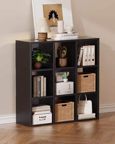 GTPLAYER 9-Cube Storage Organizer, Fits 11" Bins, Vertical or Horizontal Use, Opening Bookshelf, Partial Back Panels, Stackable Design Bookcase, for Living Room, Media Console, Hallway, Black - color: 9 Cube - Black