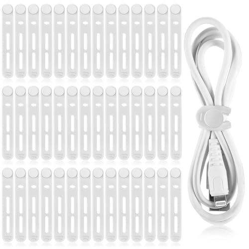 Tellegloww 42 Pcs Silicone Cable Ties Reusable Cord Organizer Adjustable Data Cable Wraps for Earphone Phone Charger Computer Cord Management Straps Travel Essentials(White,3.15 Inch) - color: White,, size: 3.15 Inch