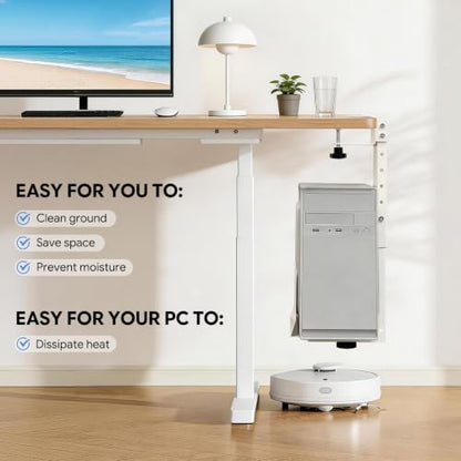 TooCust Adjustable Under Desk PC Mount, Heavy Duty No Drilling Clamp Mount on Desk Fits Most PC Tower 14.5”-22.4” (H) , Thickened & Ultra Strong CPU Holder for Standing Desk & Home Office, White - color: White