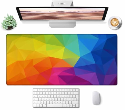 Gaming Mouse Pad XXL XL Large Mouse Pad Mat Long Extended Mousepad Desk Pad Non-Slip Rubber Mouse Pads Stitched Edges Thin Pad (31.5x15.7 Inch) Rainbow Triangular - color: Rainbow Triangular, size: 31.5L x 15.7W inches