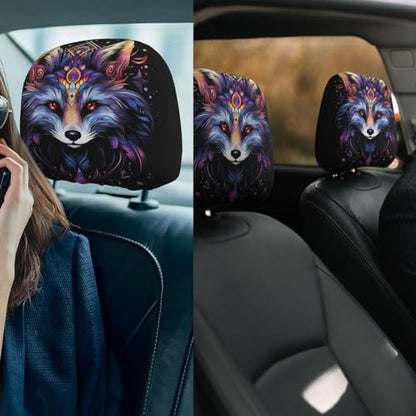 Dujiea 2 Pack Bohemian Mandala Fox Car Headrest Covers, Universal Soft Car Seat Head Rest Cover Protector, Vehicle Accessories Fabric Headrest Cover for Cars Vans Trucks - color: Bohemian Mandala Fox