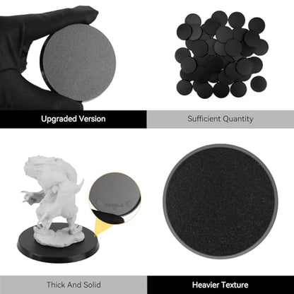 30PCS 60mm/2.36inch Textured Plastic Black Round Miniature Bases, Model Base for Gaming Miniatures or Wargames Table Top Games - color: 60mm-30pcs-black