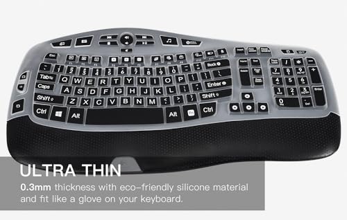 CaseBuy Keyboard Cover with Large Letters Compatible with Logitech K350 MK550 MK570 Wireless Wave Ergonomic Keyboard Protector with Oversized Print Letters -Black - color: Black Large Letters