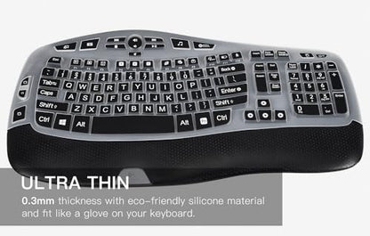 CaseBuy Keyboard Cover with Large Letters Compatible with Logitech K350 MK550 MK570 Wireless Wave Ergonomic Keyboard Protector with Oversized Print Letters -Black - color: Black Large Letters