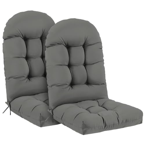 Outdoor Adirondack Chair Cushions Set of 2, 44x19x4 Inch Rocking Chair Cushion, High Back Patio Soft Seat Pad with Ties, Indoor Outside Use, Fade-Resistant & Waterproof, Dark Gray - color: Dark Gray, size: 44x19x4 Inch