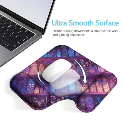 Ergonomic Mouse Pad with Gel Wrist Rest (1"& 1.2" Dual Height) - Mouse Pads Compact Mousepad Desk Mat Office, Gaming & Carpal Tunnel Relief | Non-Slip Rubber Base Mystical Potion Bottles - color: Mystical Potion Bottles