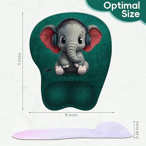 Mouse Pad with Wrist Rest Ergonomic Mouse Pad with Comfortable M-Shape Pain Relief Wrist Support Non-Slip PU Base Mousepad for Laptop, Office & Home (Green Elephant) - color: Green Elephant