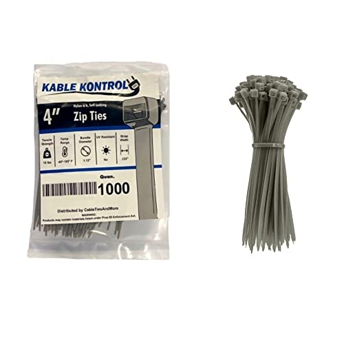 Kable Kontrol Gray Zip Ties 4 Inch 1000 Pcs, 18 Lbs Tensile Strength, Self-locking Nylon Colored Cable Ties Wire Wraps for Indoor or Outdoor Use - color: Gray, size: 4" - 18 Lbs - 1000 Pcs