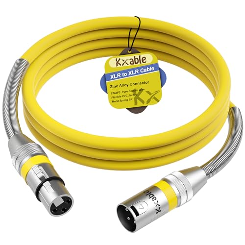 Kxable XLR Microphone Cable 6 FT, XLR Male to Female Balanced Mic Cable, 3-Pin Shielded Speaker Cord, Zinc Alloy Connectors, 22AWG Pure Copper, Metal Spring SR, Recording Studio, Podcast, Yellow - color: Yellow, size: 6FT