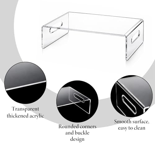 2 Pcs Acrylic Monitor Stand, Clear Laptop Stand with Handle Monitor Riser Desk Accessories for Office, School, Home