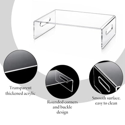 2 Pcs Acrylic Monitor Stand, Clear Laptop Stand with Handle Monitor Riser Desk Accessories for Office, School, Home