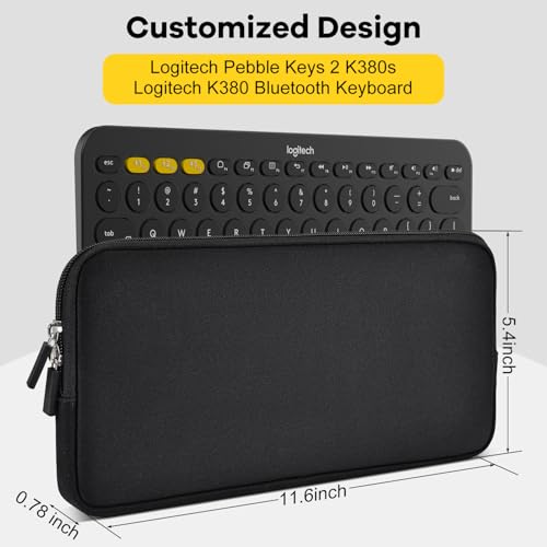 DAMMOMKO Logitech K380 Keyboard Sleeve Case Cover for Logitech Pebble Keys 2 K380s & K380 Bluetooth Keyboard, Neoprene Keyboard Travel Case Padded Shockproof Protective Bag, Black