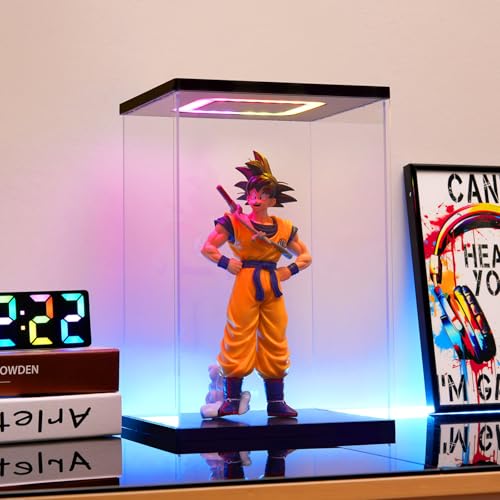 Boxing Glove Display Case with Light, Multiple Color Lights Dustproof Protection Boxing Glove Showcase for Collectibles Memorabilia Storage（8.6×7.9×13inch） - size: 8.6*7.9*13 in