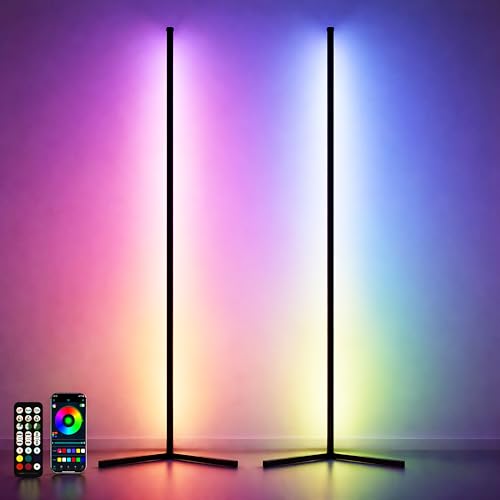 2 Pack Corner Floor Lamp – 57'' Tall RGB Lamp Modern Mood Lighting with 88 LEDs, Bluetooth App Control, and Sturdy Base for Effortless Setup - size: 57 inches