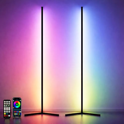 2 Pack Corner Floor Lamp – 57'' Tall RGB Lamp Modern Mood Lighting with 88 LEDs, Bluetooth App Control, and Sturdy Base for Effortless Setup - size: 57 inches