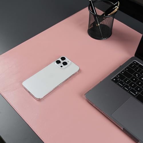 Jersey Genuine Calfskin Leather Desk Pad, Office Desk Mat with Non-Slip Bottom, Smooth Surface for Mouse & Keyboard, Desk Protector (36x19 inches) (Pink) - color: Pink