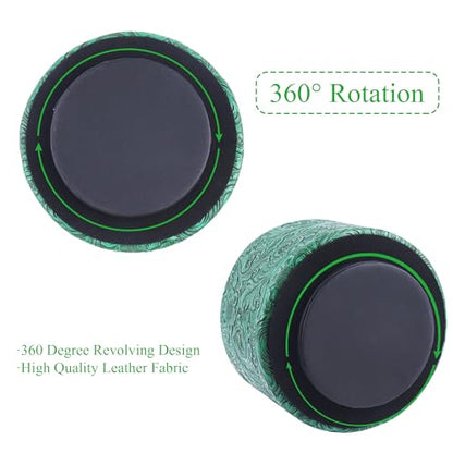 lizimandu Round Leather Art Supply Organizer,Remote Control Holder,360 Degree Spinning,Multi-Functional Pencil Holder,4 Compartments Desktop Stationary Organizer(1-Carved Green) - color: 1-Carved Green