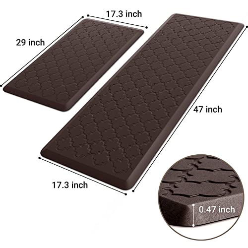 Kitchen Mat [2 PCS] Cushioned Anti-Fatigue Floor Mat, Waterproof Non-Skid Ergonomic Comfort Foam Rugs, Standing Mat for Kitchen, Floor,Office, Sink, Laundry(Chocolate) - color: Chocolate, size: 17.3"x29"+17.3"x47"