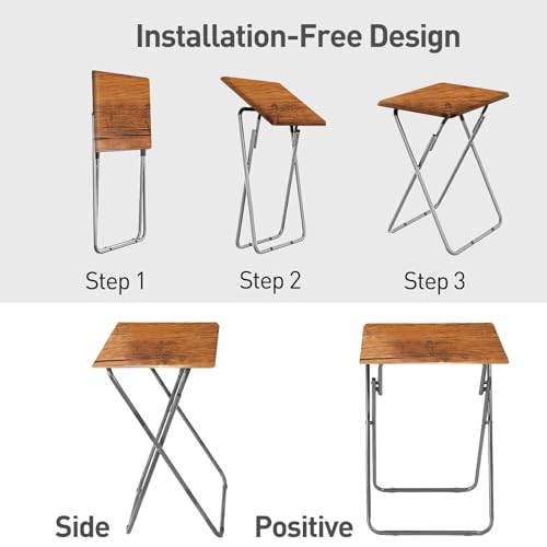Garden 4 you Folding TV Tray Table Set of 2, TV Dinner Table with Sturdy MDF Top, Eating Trays for Living Room with No Assembly Required (Yellow Brown, 2PCS) - color: Yellow Brown, size: 2pcs