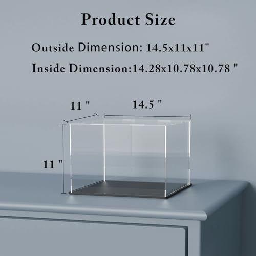 Acrylic Box with Matt Black Base, Simple Self-Assembly Clear Acrylic Display Case, 14.5x11x11 inch Showcase with Lid for Collectibles & DIY Dollhouse - color: Matt Black, size: 14.5x11x11 inch