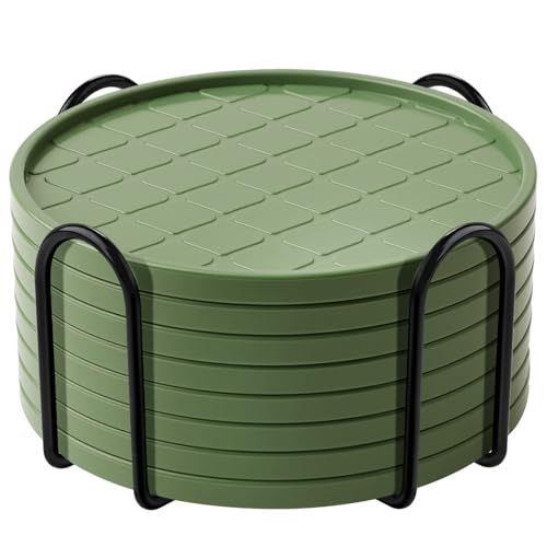 Coasters Set of 8,Hot or Cold Drink Coasters with Holder,Modern Style Coffee Table Coaster,Suitable for Kinds Cups Beer,Drink,Anti-Overflow Tabletop Protection(Green, 8pcs) - color: Green, size: 8 pcs