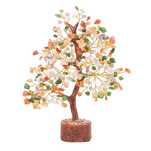 FASHIONZAADI Premium Crystal Tree of Life – 7 Chakra Tree for Healing, Positive Energy, Luck & Manifestation – – Ethically Handcrafted Gifts for Women, Spiritual Gifts for mom - color: Mix Crystals Golden Wire