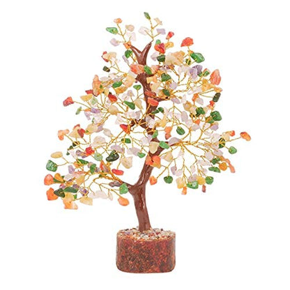 FASHIONZAADI Premium Crystal Tree of Life – 7 Chakra Tree for Healing, Positive Energy, Luck & Manifestation – – Ethically Handcrafted Gifts for Women, Spiritual Gifts for mom - color: Mix Crystals Golden Wire
