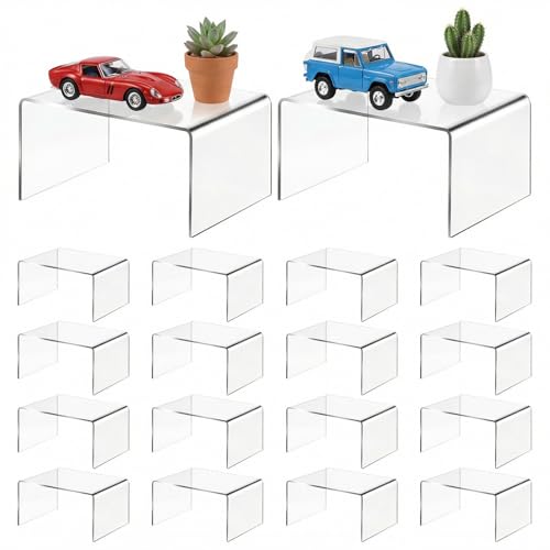 16 Pack Clear Acrylic Display Risers, 4.13" x 3.15" x 2.17" Display Stand for Figures, Collectibles, Jewelry, Cupcakes, and Buffets, U-Shaped Acrylic Shelves