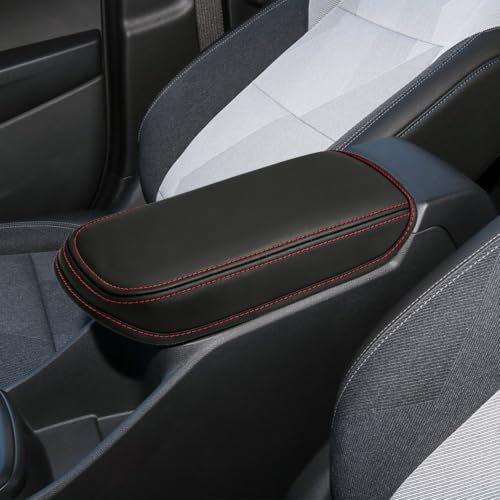 Console Cover for 2024 2025 2026 Chevrolet Trax (LS/1RS/LT/2RS/ACTIV) Leather Center ArmRest Box Cover Pad 2024 2025 2026 Chevy Trax Accessories Protector Cushion (Red Stitches) - color: red