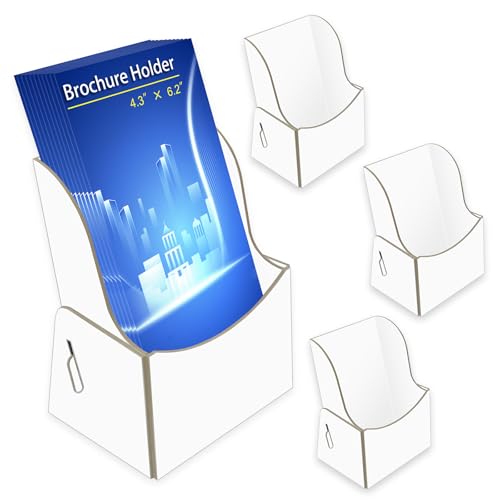 4 Pcs Cardboard Brochure Holder 4 Inches Brochure Display Stand Countertop Organizer for Pamphlet, Flyer, Booklet, Menu
