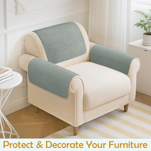 Couch Arm Covers, Waterproof Armrest Cover for Sofa, Loveseat, Armchair, Non-Slip Recliner Arm Cover, Sofa Arm Covers, Headrest Cover, Arm Chair Covers Set of 2 (Gray-Green, 24"×20") - color: Gray-green, size: 24" x 20" - 2 pcs