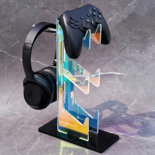 NiHome Iridescent Acrylic Multi-Tier Universal Game Controller Headset Holder Stand for PS5 Xbox ONE Switch Colorful Controller Stand Gaming Accessories Anti-Slip Stable Headphone Holder (3-Tier) - size: Iridescent 3-Tier