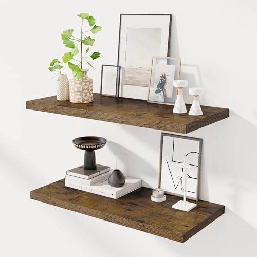 Dreamland 30" Floating Shelves for Wall, 12" Deep Slim Rustic Brown Floating Shelves, Wall-Mounted Shelves for Bedroom, Living Room, Kitchen, Bathroom - Set of 2 - color: Rustic Brown, size: 30"W x 12"D x 1.3"H, Set of 2
