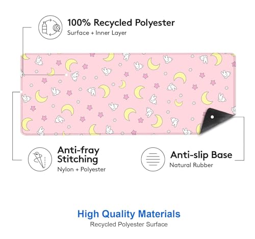 IMAYONDIA Pink Kawaii Desk Pad, Cute Moon Bunny Desk Mat Computer Pad Desktop,Laptop Protector Aesthetic Anime Mousepad Writing Pad for Office Home School,Large Gaming Mouse Pad Tarot Mat,31.5 X 11.8 - color: Pastel Moon Bunny