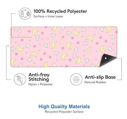 IMAYONDIA Pink Kawaii Desk Pad, Cute Moon Bunny Desk Mat Computer Pad Desktop,Laptop Protector Aesthetic Anime Mousepad Writing Pad for Office Home School,Large Gaming Mouse Pad Tarot Mat,31.5 X 11.8 - color: Pastel Moon Bunny