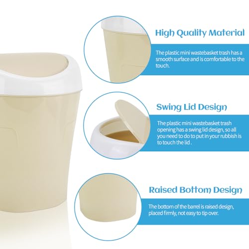 4 Pcs Plastic Mini Trash Can Wastebasket with 8 Rolls Trash Bags, Tiny Bathroom Trash Can with Swing lid, Small Countertop Waste Basket for Home Office Kitchen Vanity Tabletop