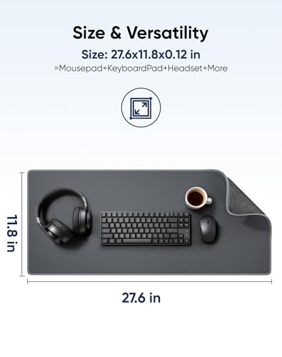 Reniteco Waterproof Large Gaming Mouse Pad with Durable Stitched Edges, Non-Slip Rubber Base, Grainy Jacquard Mouse Mat Desk Pad for Home Office Gaming, 27.6"x11.8"x0.12", Matte Gray - color: Matte Gray, size: 27.6''x11.8''x0.12"