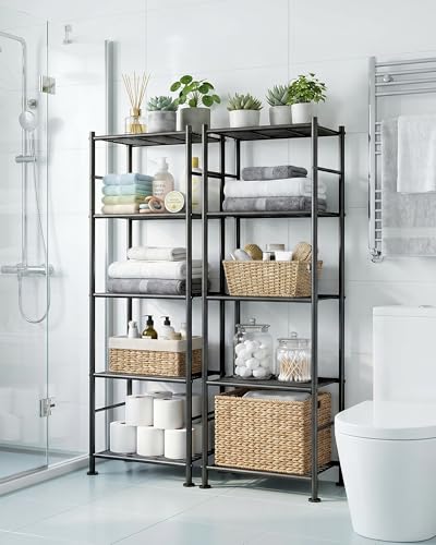 Sakugi Storage Shelves - Set of 2, 5-Tier Metal Shelf Organizer, Space-Saving Garage Shelving with Leveling Feet, Standing Shelves Organizer for Kitchen, Laundry, Pantry (18.4" x 12.6" x 57.4", Black) - color: Black, size: 18.4W×12.6D×57.4H(5T)