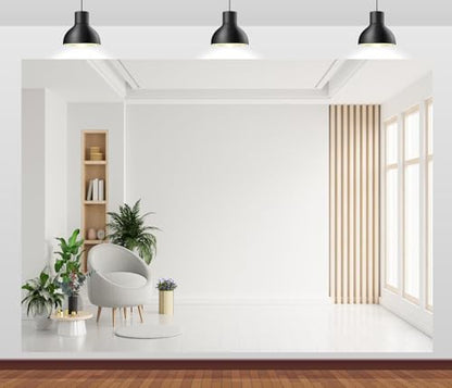 9x6ft Fabric Modern Interior Backdrop Minimalist Empty Room White Wall and Plants Decor Background Home Office Video Conference Zoom Background Photo Booth Studio Props - size: 9x6FT