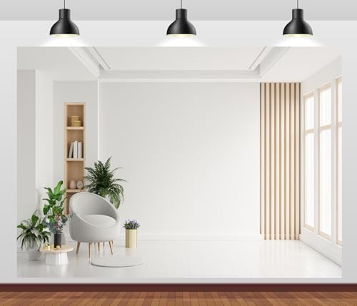 9x6ft Fabric Modern Interior Backdrop Minimalist Empty Room White Wall and Plants Decor Background Home Office Video Conference Zoom Background Photo Booth Studio Props - size: 9x6FT