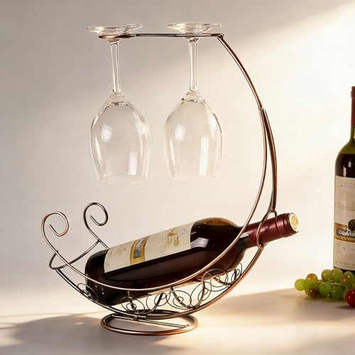 Pirate Ship Red Wine Rack Decoration, Creative Metal Wine Bottle Rack Standing Display Rack, Goblet Wine Rack for Bar & Home Decoration (Bronze) ﻿ - color: Bronze
