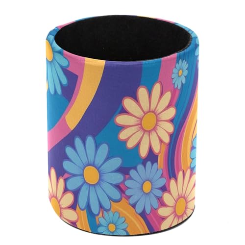 Colorful Rainbows and Daisies Pen Holder Pencil Organizer for Desk, 3.1” x 3.1” x 3.9” Pencil Cup Office Supplies, Large Capacity Cute Pen and Makeup Brush Holder for Home, School, Desktop - color: Colorful Rainbows and Daisies