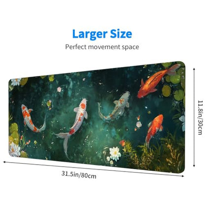 Koi Fish Extended Mouse Pad Tranquil Pond Water Lily Japanese Zen Nature Mousepad XL Large Gaming Mouse Pad Laptop Keyboard Mat Desk Pad 31.5x11.8 Inch - color: Koi Fish